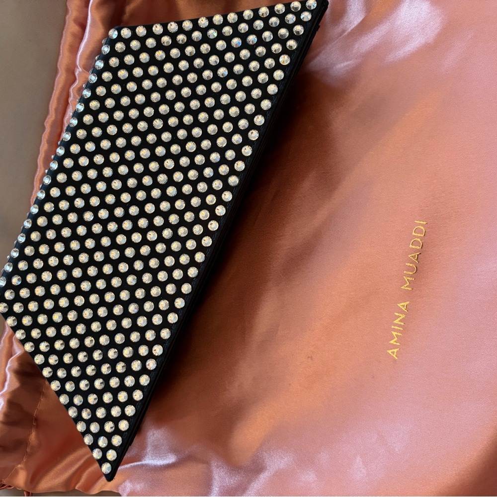 Amina Muaddi Black Studded Clutch fits phone